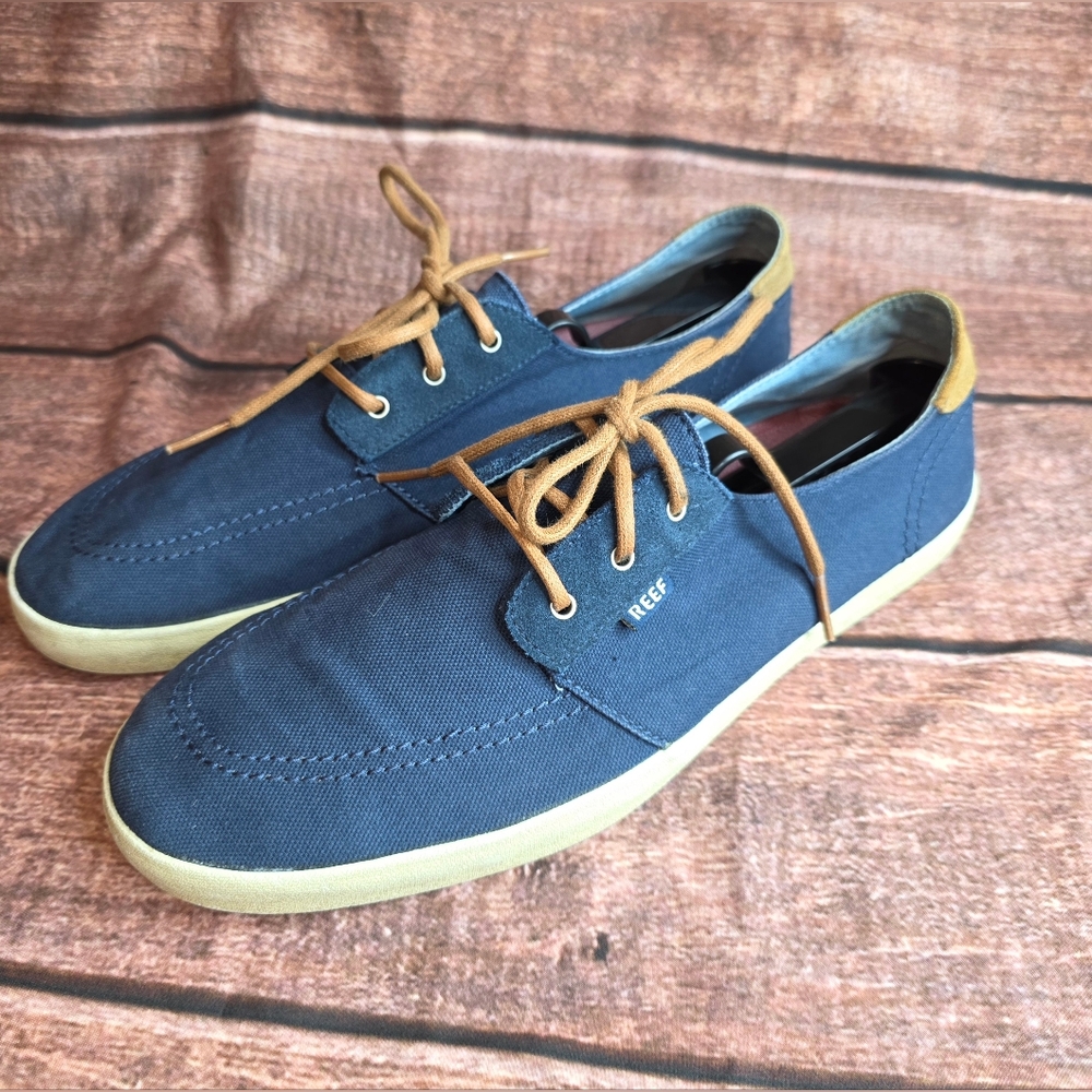 Reef Men's Banyan Navy and Tan Boat Shoes Dock/Deck Size 11